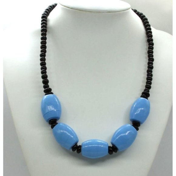 925 STERLING clasp blue barrel beads handmade necklace 21" - Picture 4 of 7